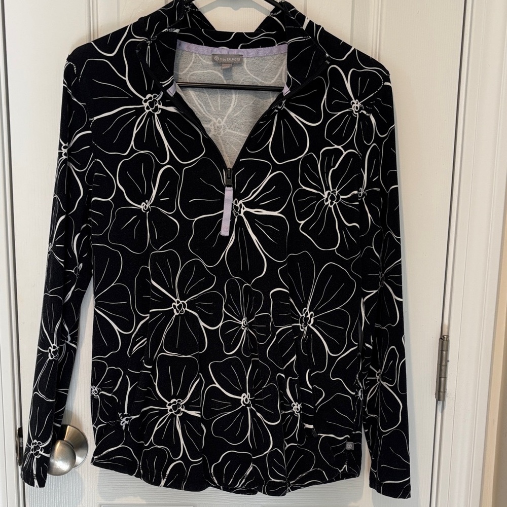 Talbots Black and White Floral Hoodie